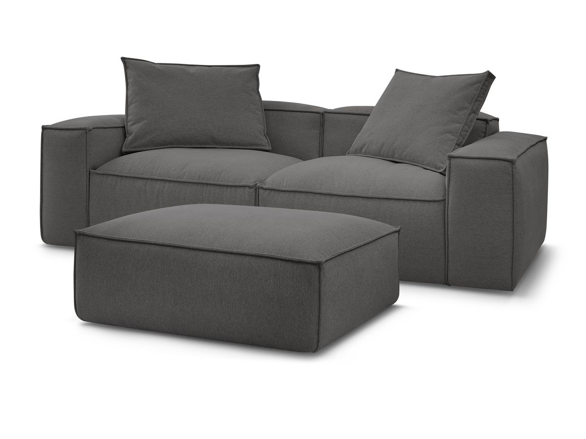 Canapé droit fixe 3 places ultra moelleux BOHEME tissu chiné avec pouf