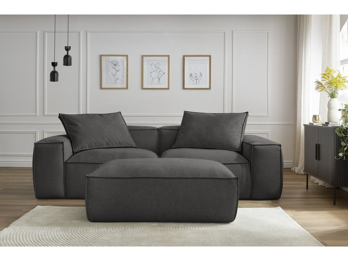 Canapé droit fixe 3 places ultra moelleux BOHEME tissu chiné avec pouf