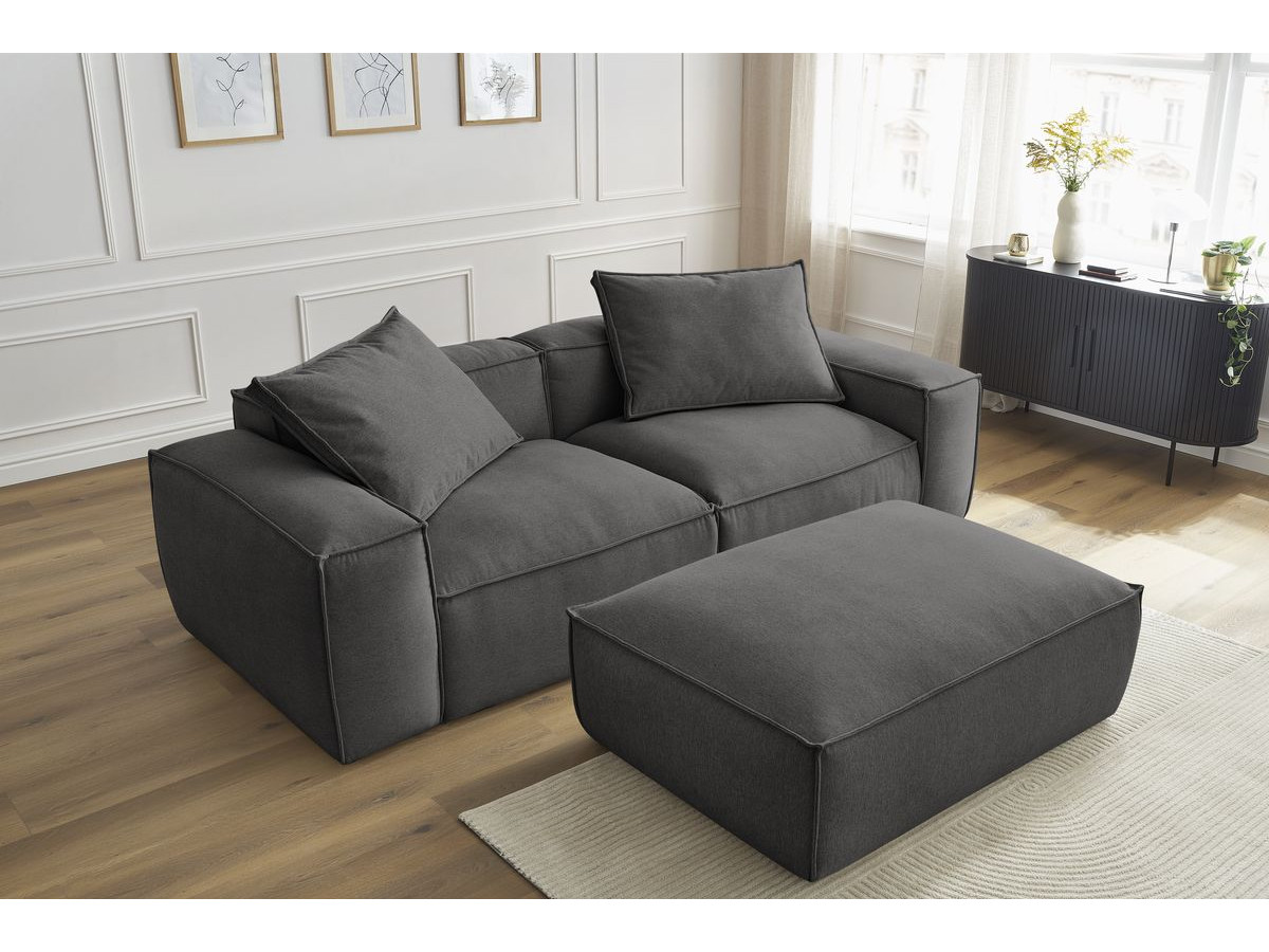 Canapé droit fixe 3 places ultra moelleux BOHEME tissu chiné avec pouf