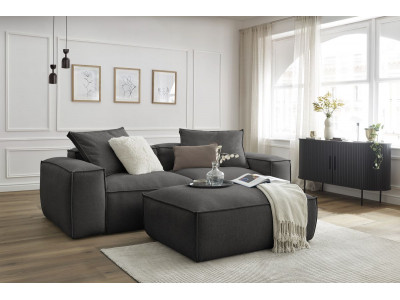 Canapé droit fixe 3 places ultra moelleux BOHEME tissu chiné avec pouf