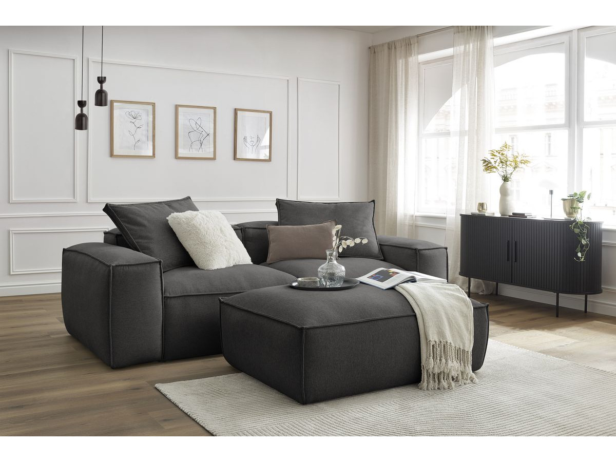 Canapé droit fixe 3 places ultra moelleux BOHEME tissu chiné avec pouf