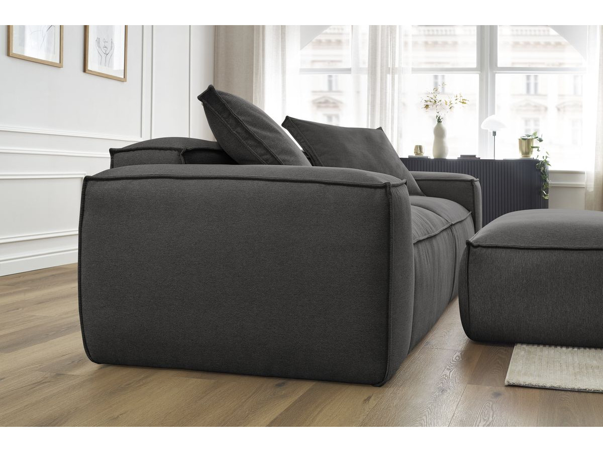 Canapé droit fixe 3 places ultra moelleux BOHEME tissu chiné avec pouf