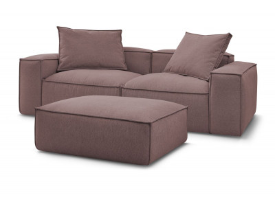 Canapé droit fixe 3 places ultra moelleux BOHEME tissu chiné avec pouf