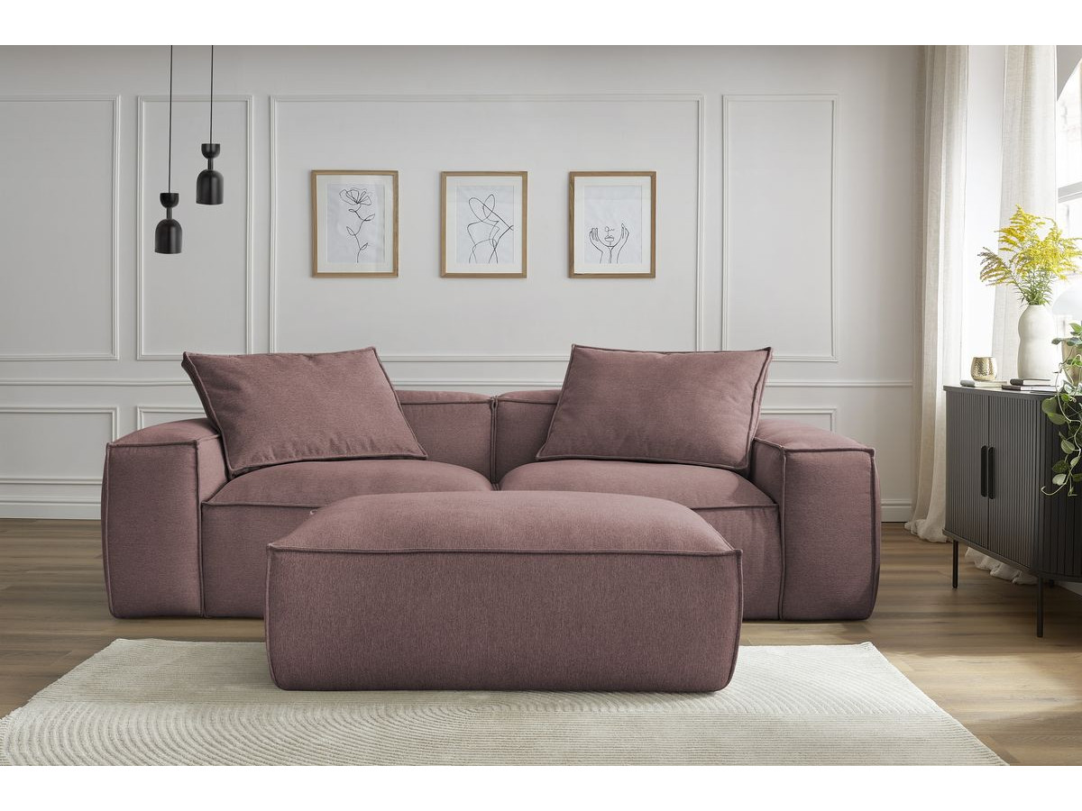 Canapé droit fixe 3 places ultra moelleux BOHEME tissu chiné avec pouf
