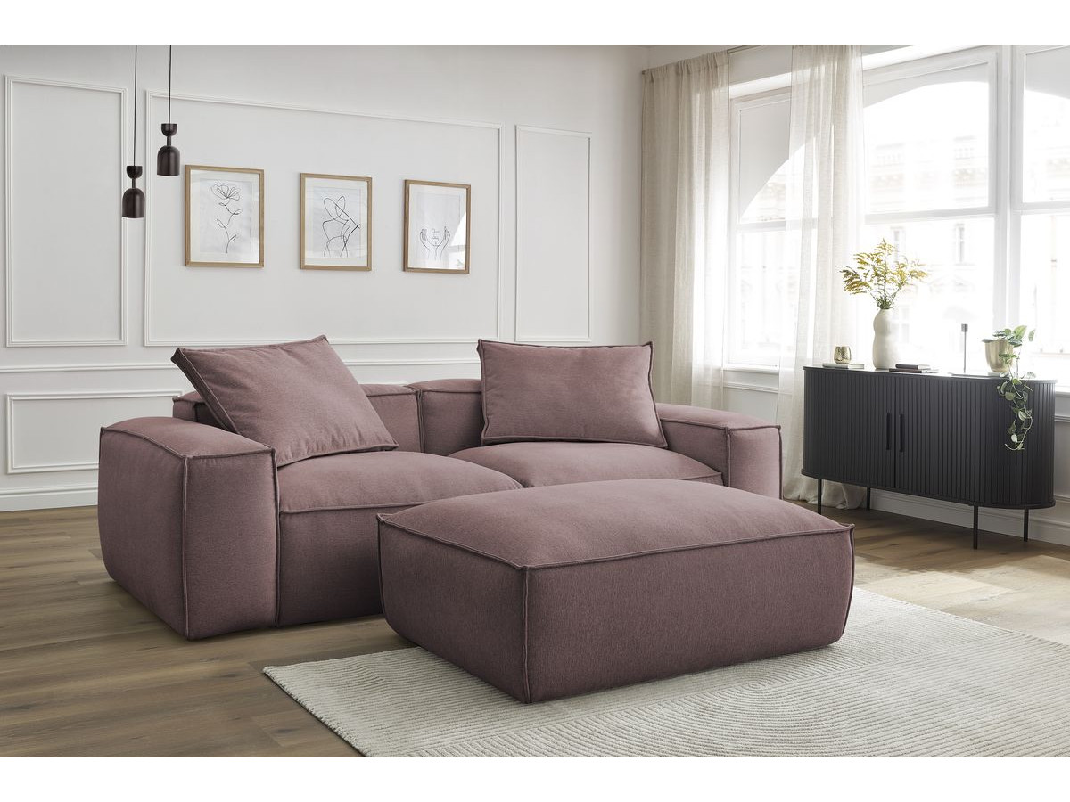 Canapé droit 3 places ultra moelleux BOHEME chiné avec pouf rose — vue 5