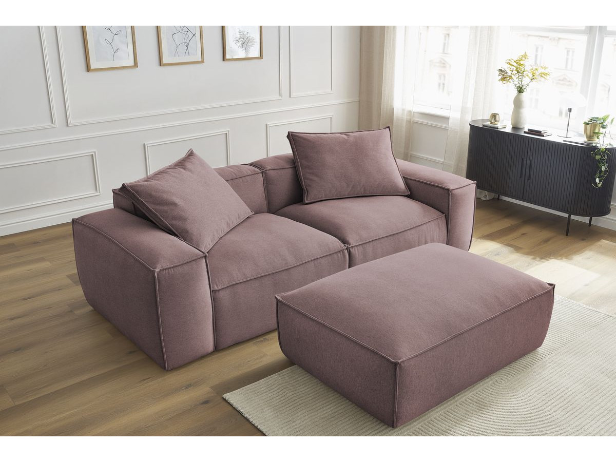 Canapé droit fixe 3 places ultra moelleux BOHEME tissu chiné avec pouf