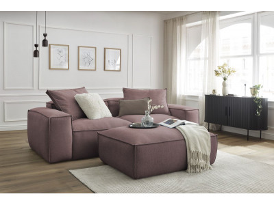 Canapé droit fixe 3 places ultra moelleux BOHEME tissu chiné avec pouf