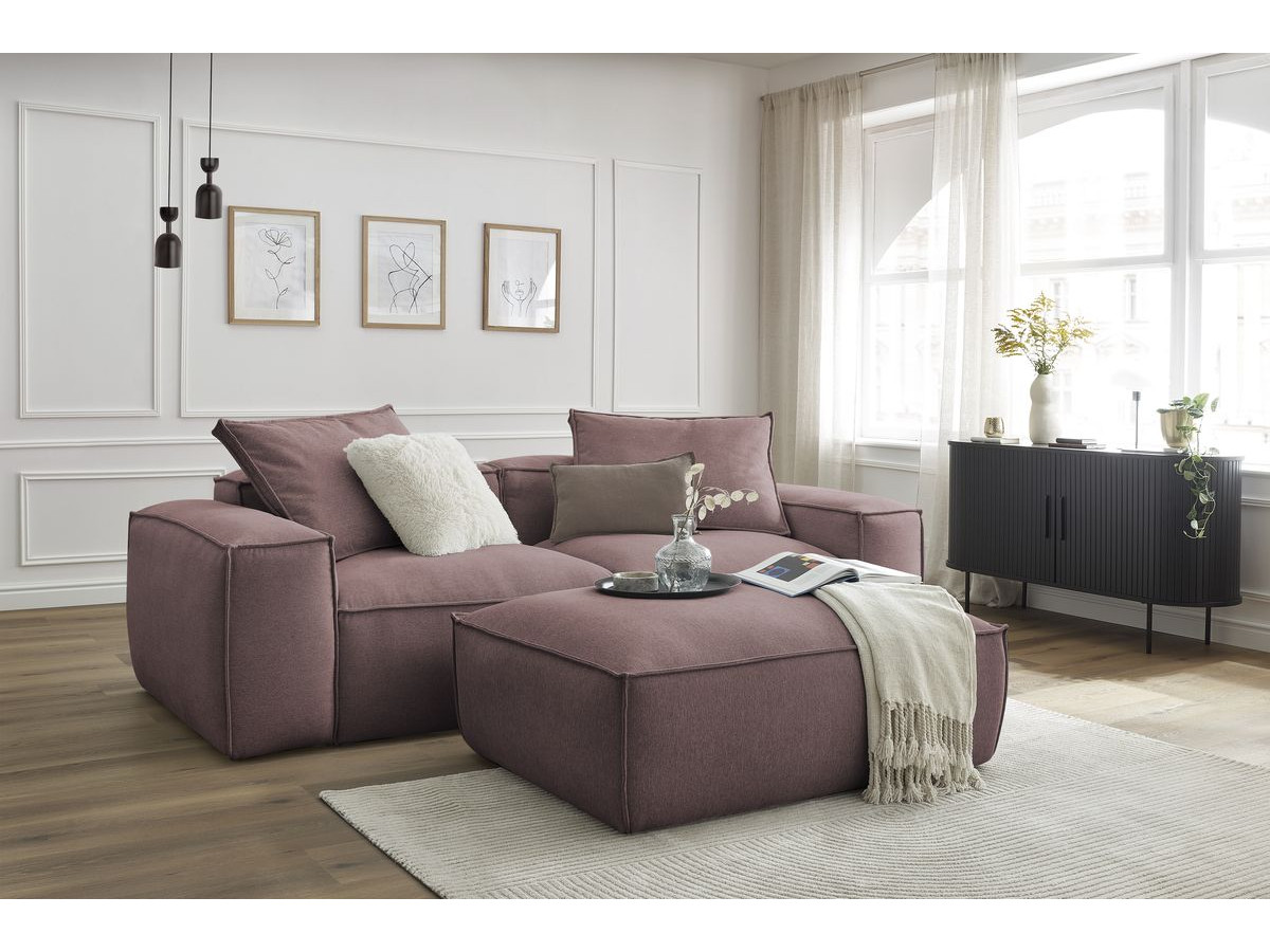 Canapé droit fixe 3 places ultra moelleux BOHEME tissu chiné avec pouf