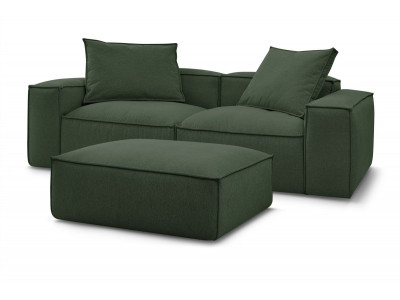 Canapé droit fixe 3 places ultra moelleux BOHEME tissu chiné avec pouf