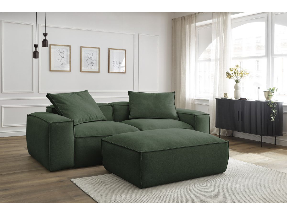 Canapé droit 3 places ultra moelleux BOHEME chiné avec pouf vert — vue 5