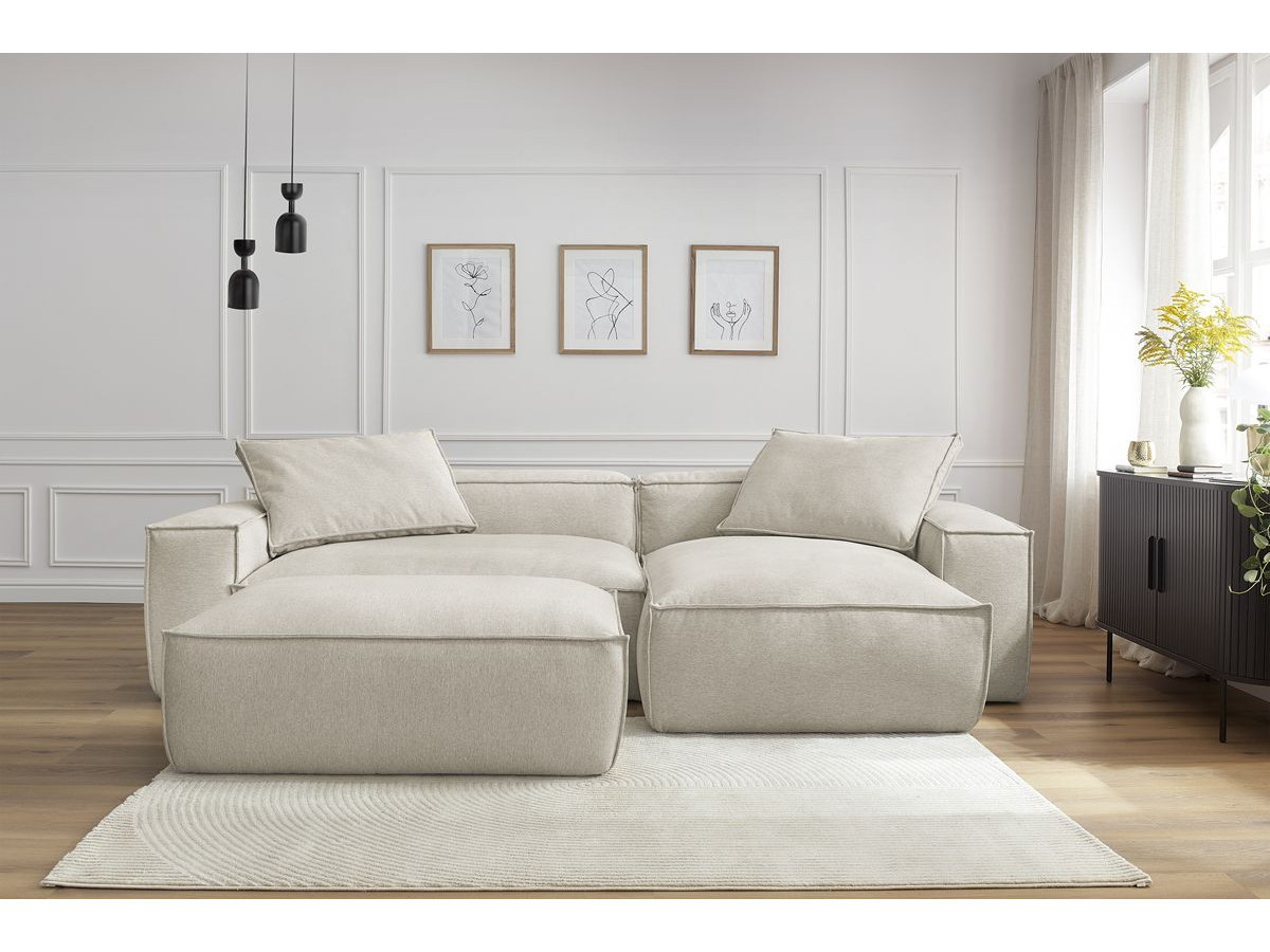Canapé d'angle réversible ultra moelleux BOHEME tissu chiné avec pouf