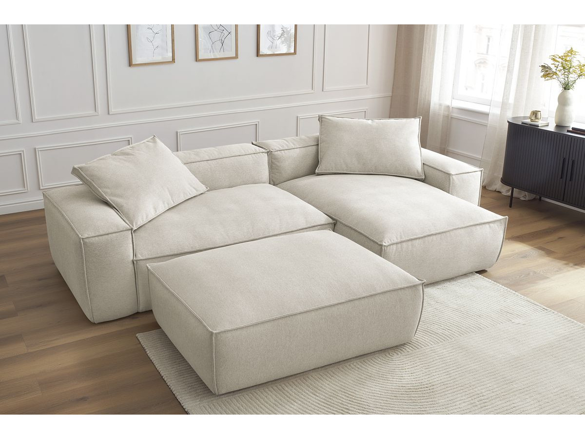 Canapé d'angle réversible ultra moelleux BOHEME tissu chiné avec pouf