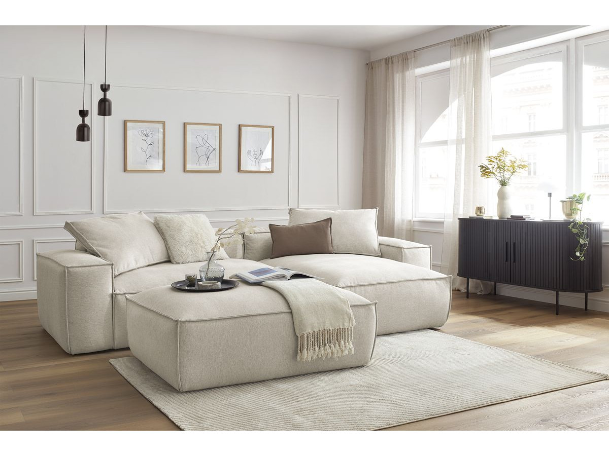 Canapé d'angle réversible ultra moelleux BOHEME tissu chiné avec pouf