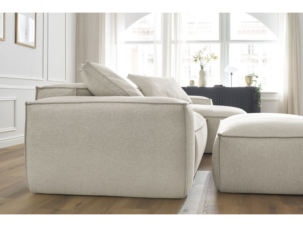 Canapé d'angle réversible ultra moelleux BOHEME tissu chiné avec pouf
