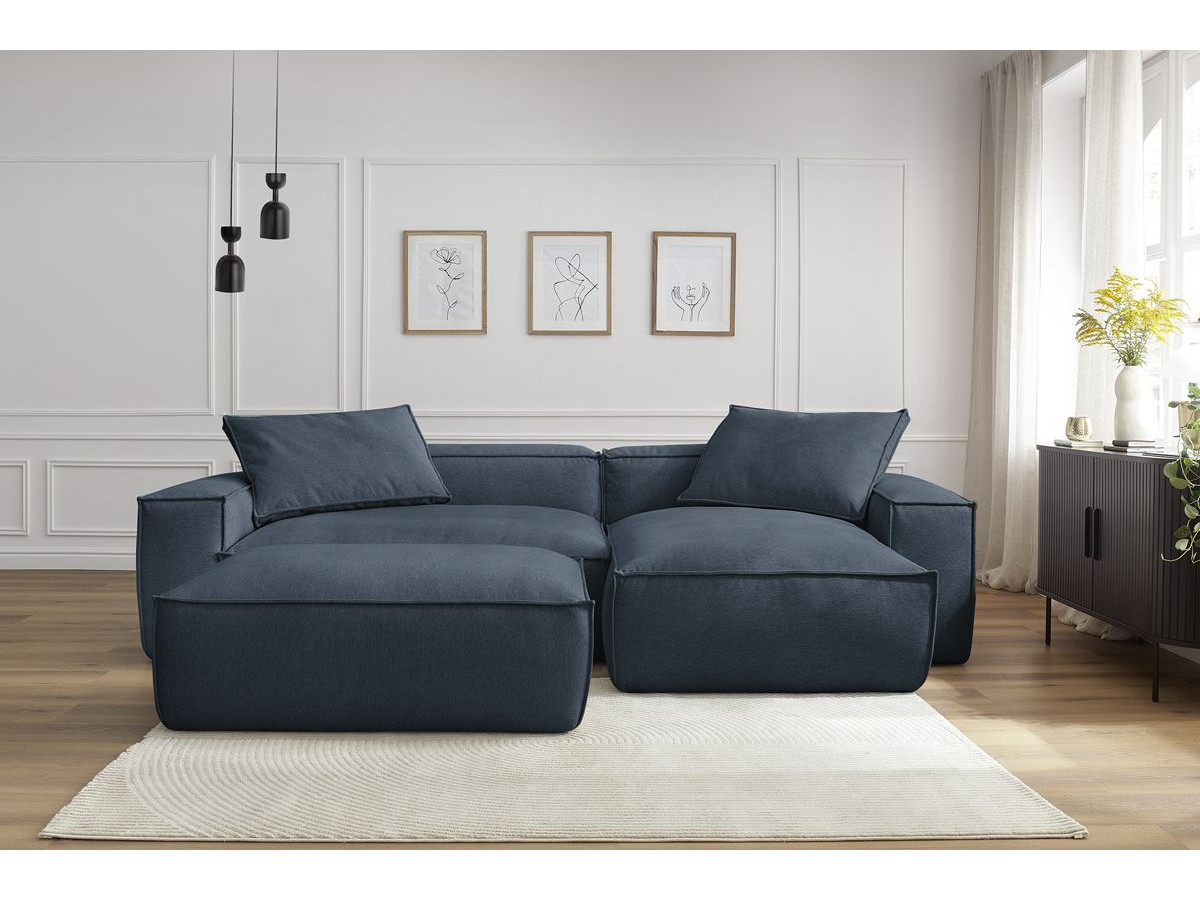 Canapé d'angle réversible ultra moelleux BOHEME tissu chiné avec pouf
