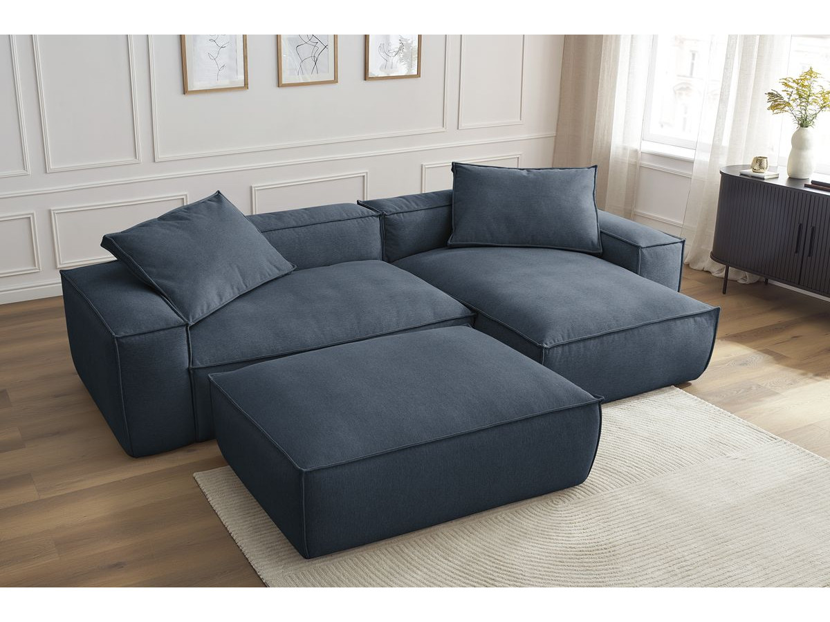 Canapé d'angle réversible ultra moelleux BOHEME tissu chiné avec pouf