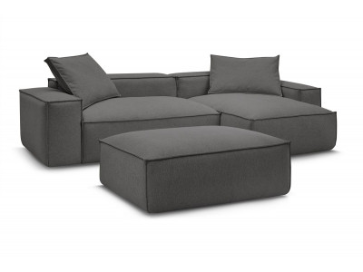Canapé d'angle réversible ultra moelleux BOHEME tissu chiné avec pouf