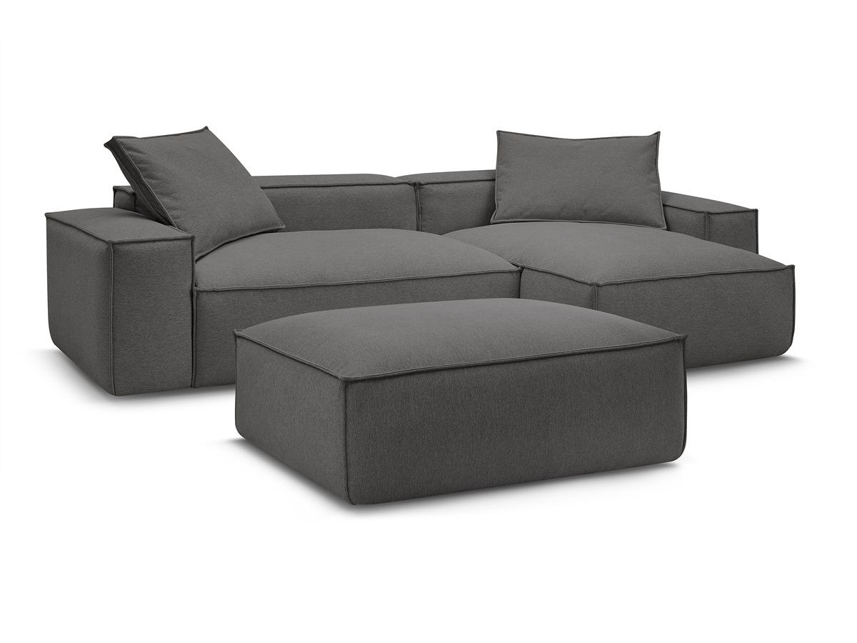 Canapé d'angle réversible ultra moelleux BOHEME tissu chiné avec pouf