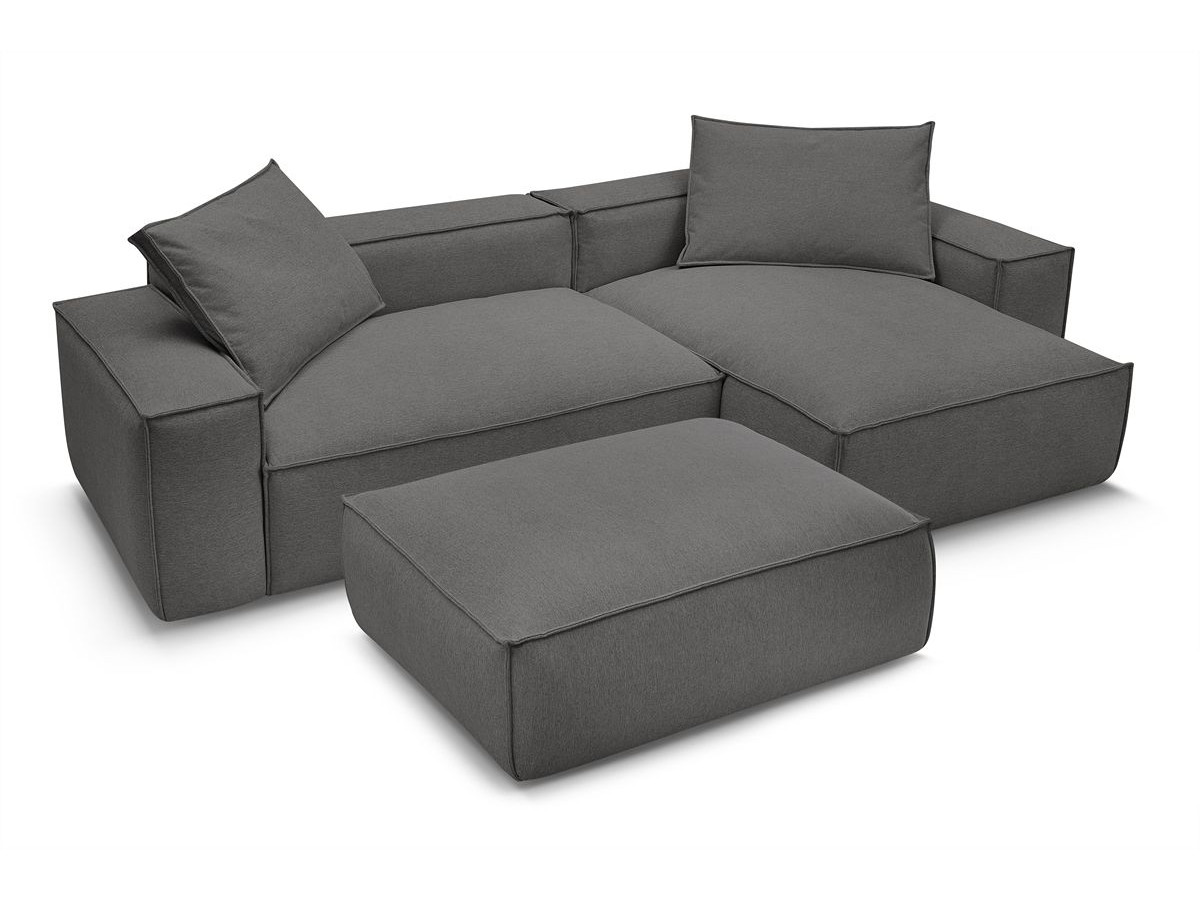 Canapé d'angle réversible ultra moelleux BOHEME tissu chiné avec pouf