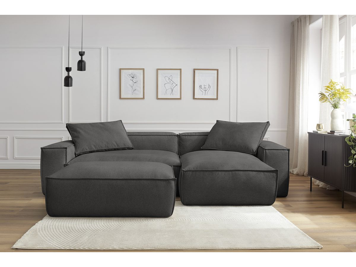 Canapé d'angle réversible ultra moelleux BOHEME tissu chiné avec pouf