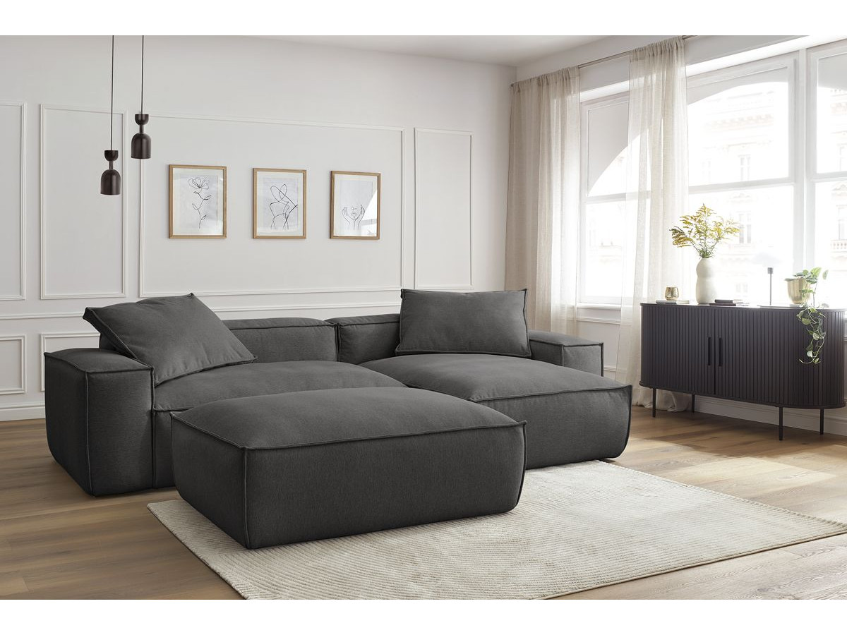 Canapé d'angle réversible ultra moelleux BOHEME chiné avec pouf gris foncé — vue 5