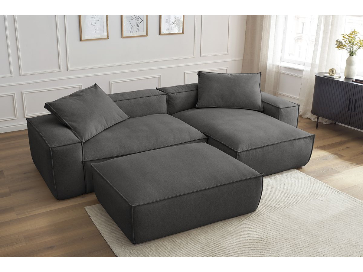 Canapé d'angle réversible ultra moelleux BOHEME tissu chiné avec pouf