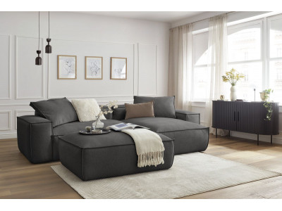 Canapé d'angle réversible ultra moelleux BOHEME tissu chiné avec pouf