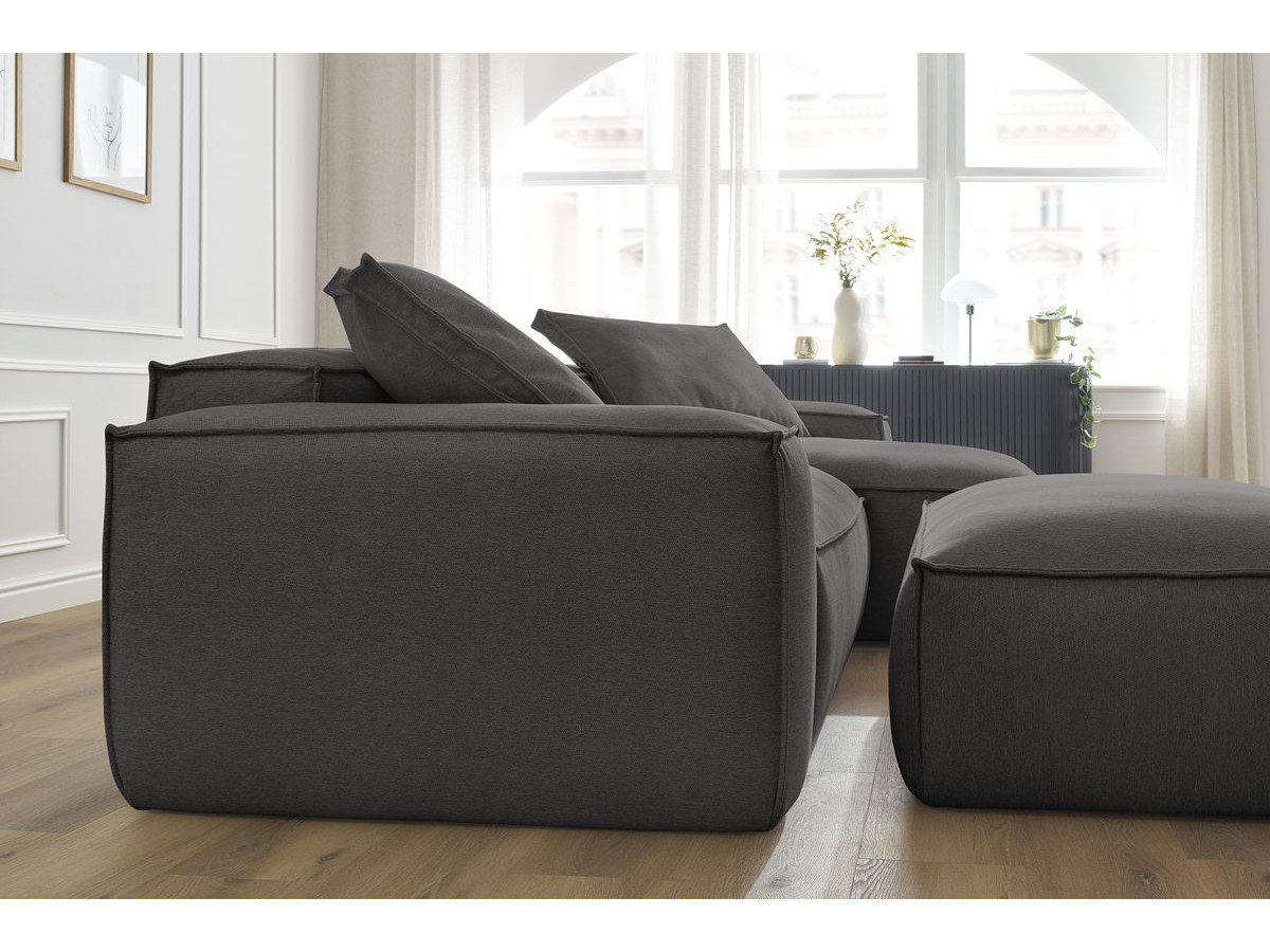 Canapé d'angle réversible ultra moelleux BOHEME tissu chiné avec pouf