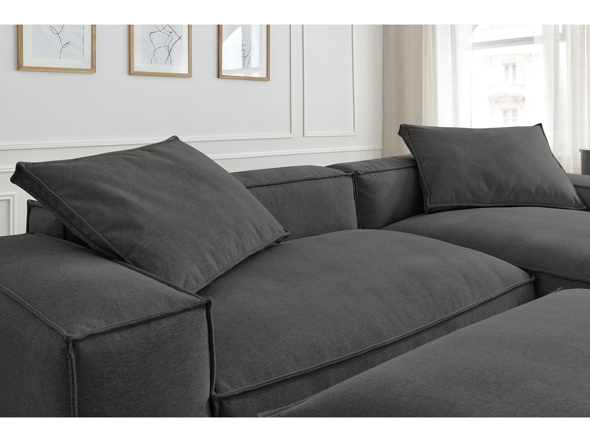 Canapé d'angle réversible ultra moelleux BOHEME tissu chiné avec pouf