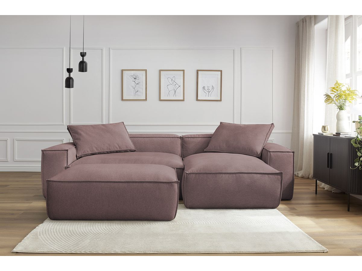 Canapé d'angle réversible ultra moelleux BOHEME tissu chiné avec pouf