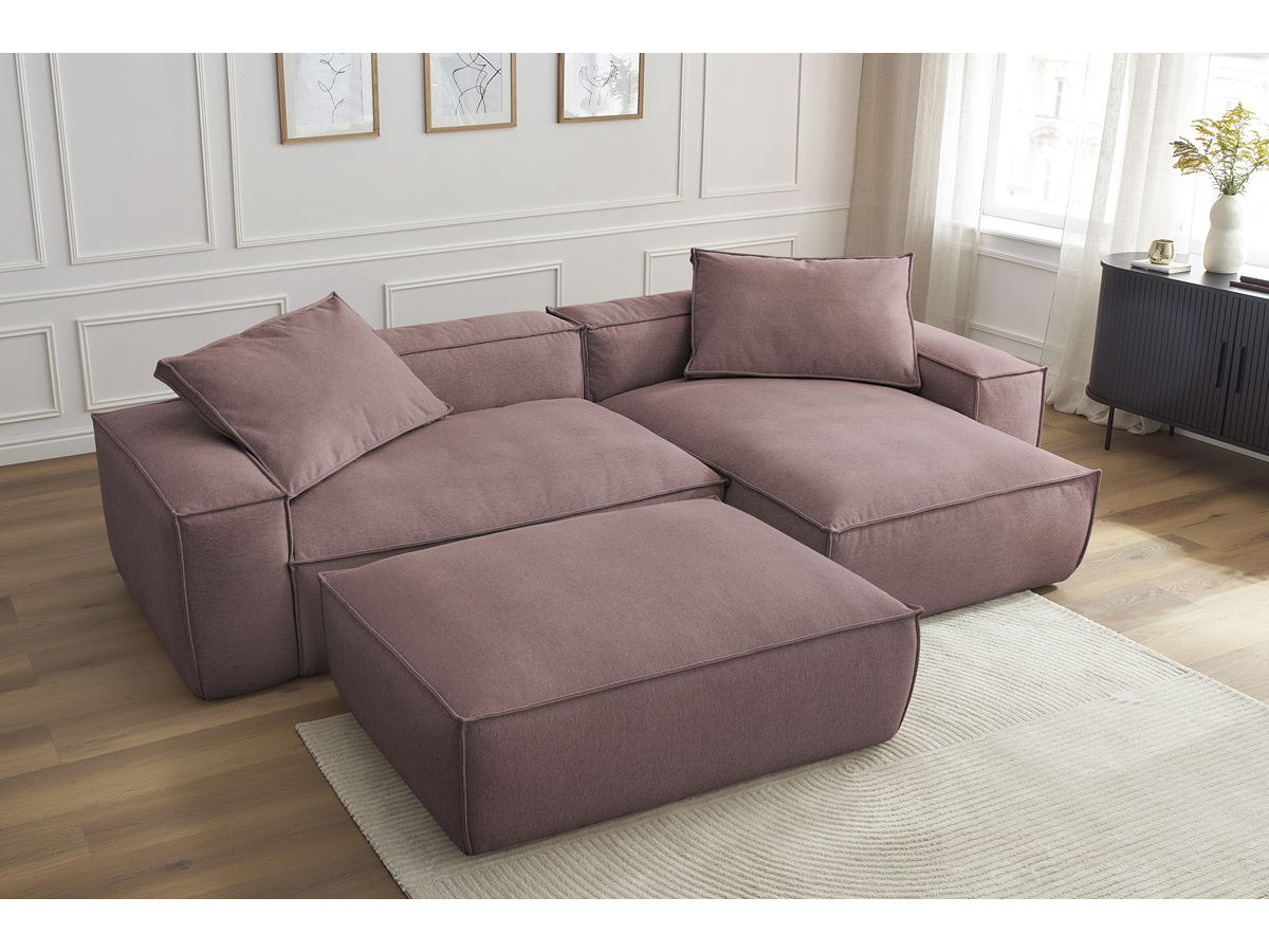 Canapé d'angle réversible ultra moelleux BOHEME tissu chiné avec pouf