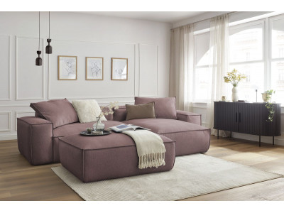 Canapé d'angle réversible ultra moelleux BOHEME tissu chiné avec pouf