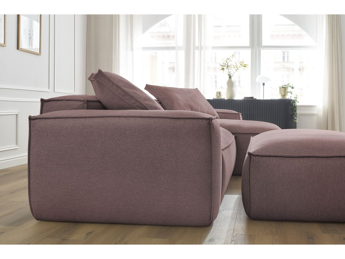 Canapé d'angle réversible ultra moelleux BOHEME tissu chiné avec pouf