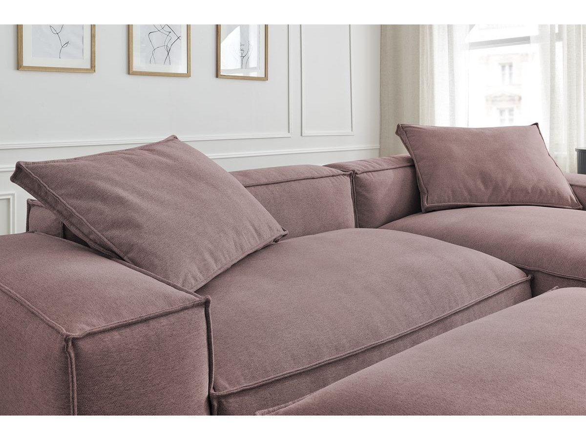 Canapé d'angle réversible ultra moelleux BOHEME tissu chiné avec pouf