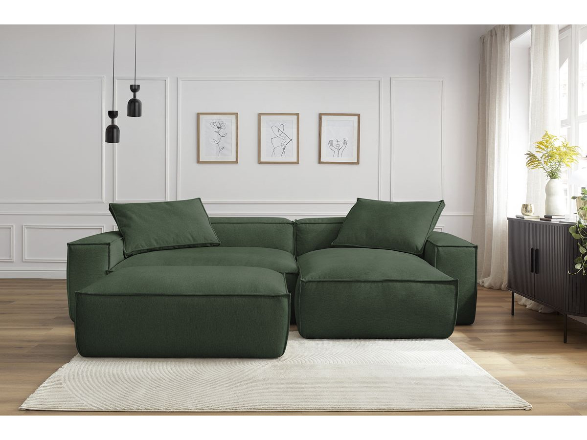 Canapé d'angle réversible ultra moelleux BOHEME tissu chiné avec pouf