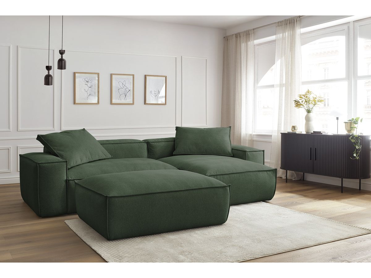 Canapé d'angle réversible ultra moelleux BOHEME chiné avec pouf vert — vue 5