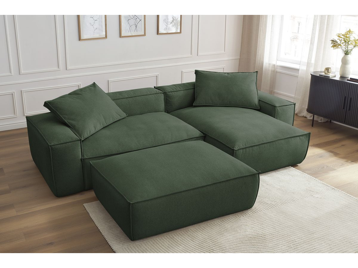 Canapé d'angle réversible ultra moelleux BOHEME tissu chiné avec pouf