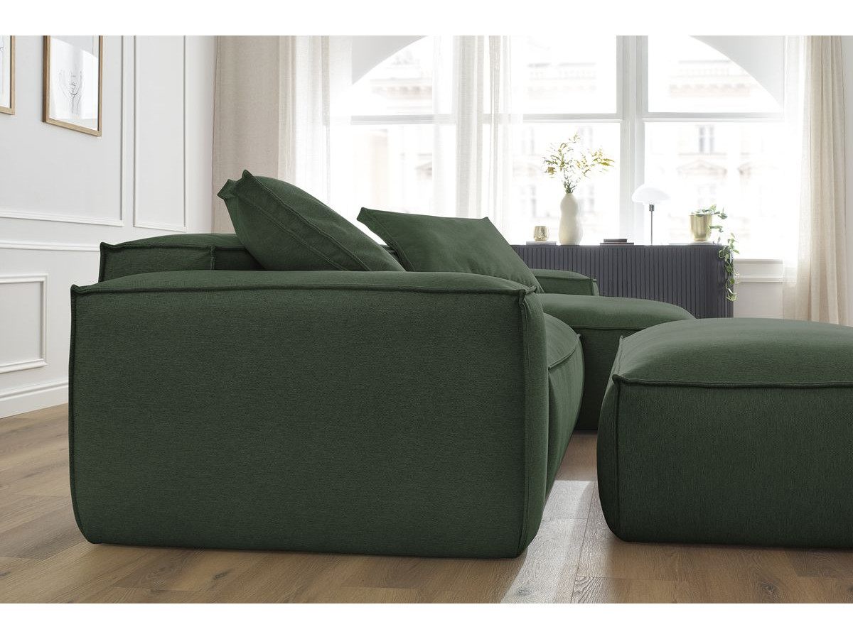 Canapé d'angle réversible ultra moelleux BOHEME tissu chiné avec pouf