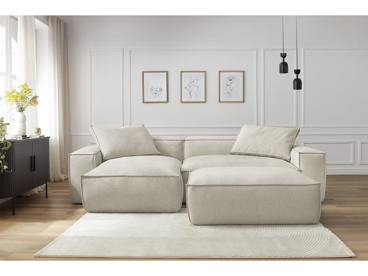 Canapé d'angle réversible ultra moelleux BOHEME tissu chiné avec pouf