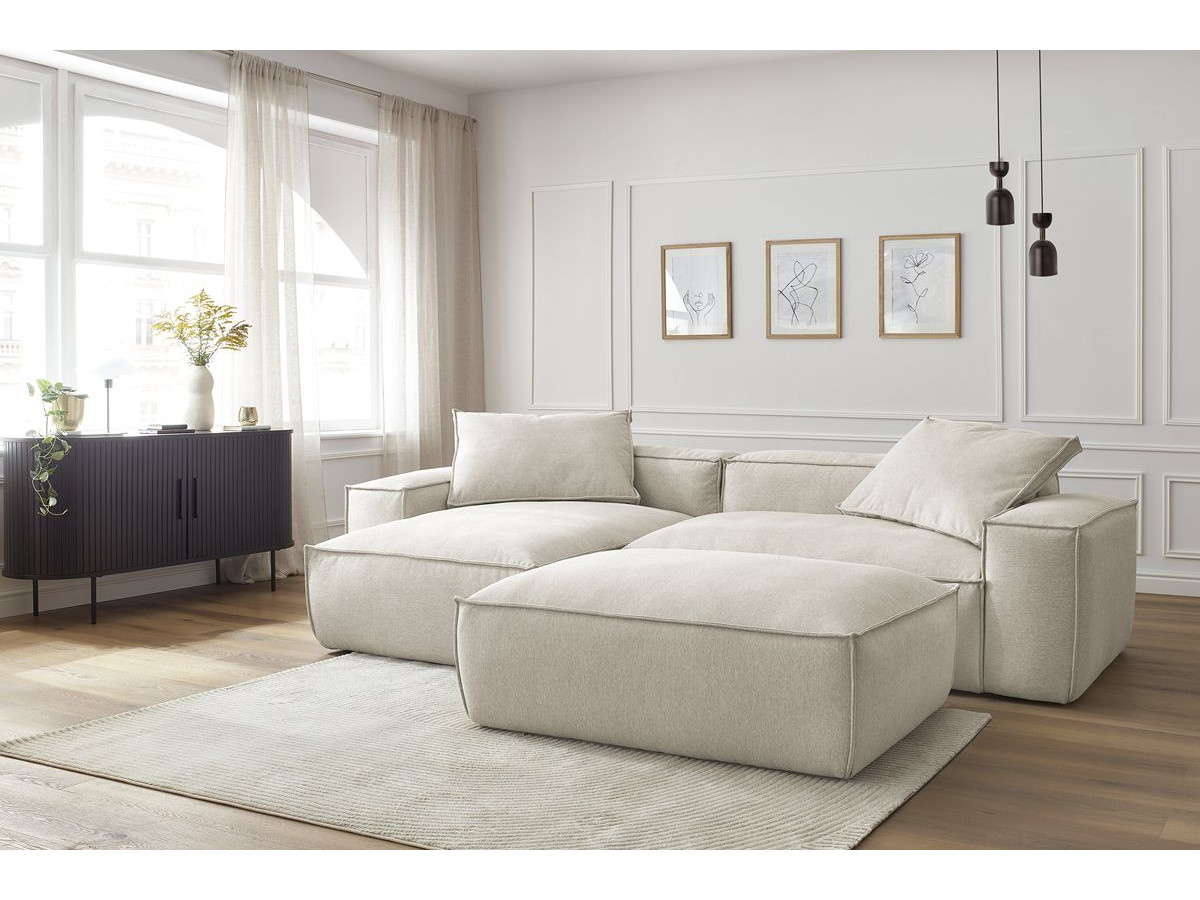 Canapé d'angle réversible ultra moelleux BOHEME tissu chiné avec pouf