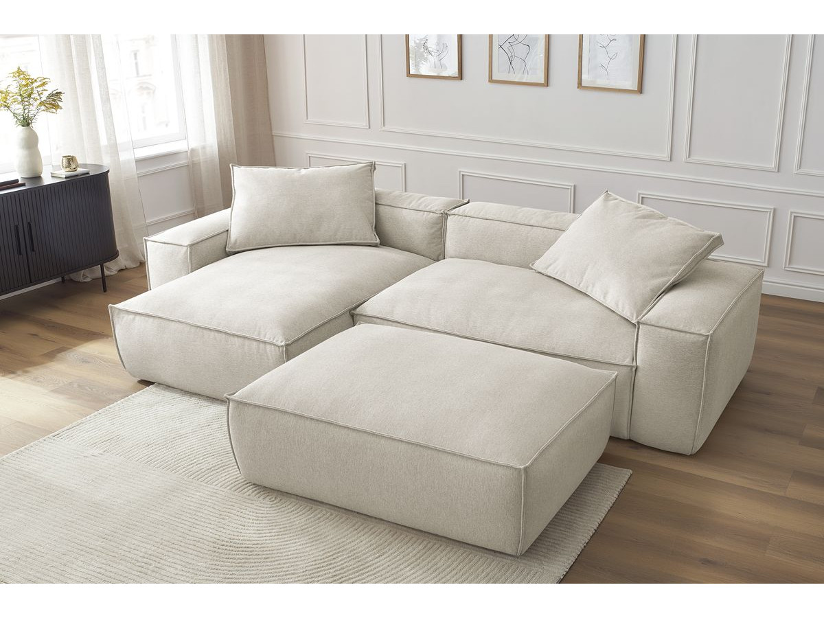 Canapé d'angle réversible ultra moelleux BOHEME tissu chiné avec pouf