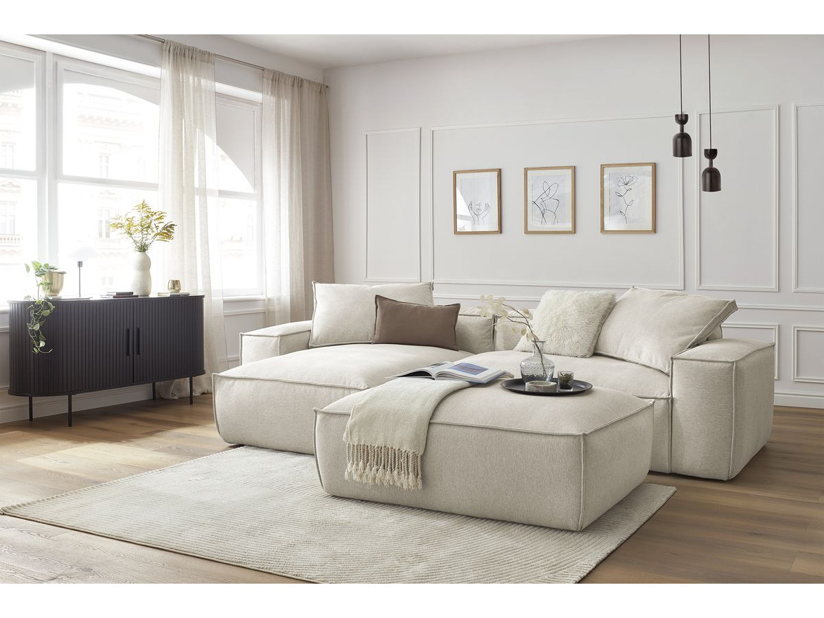 Canapé d'angle réversible ultra moelleux BOHEME tissu chiné avec pouf