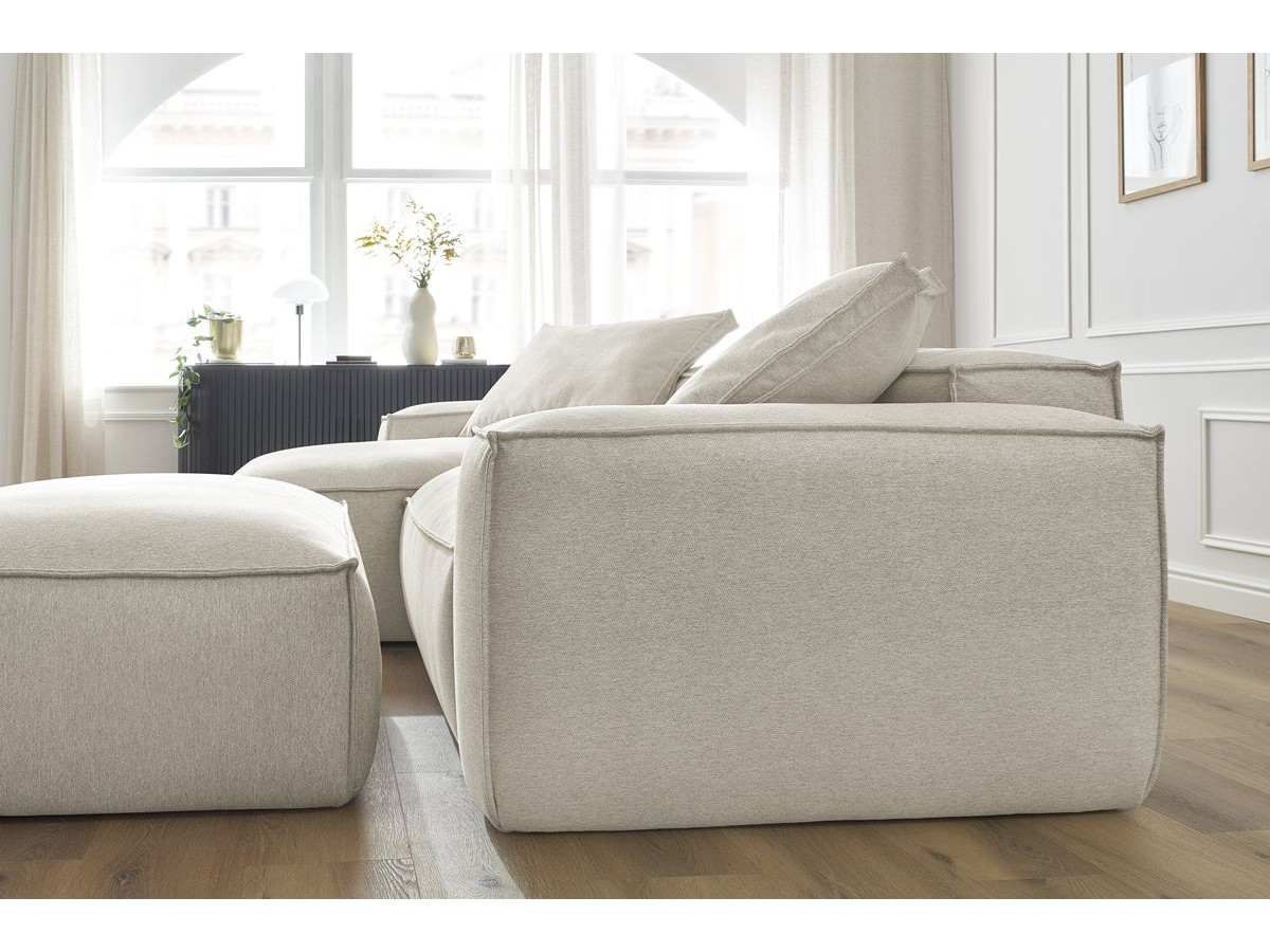 Canapé d'angle réversible ultra moelleux BOHEME tissu chiné avec pouf