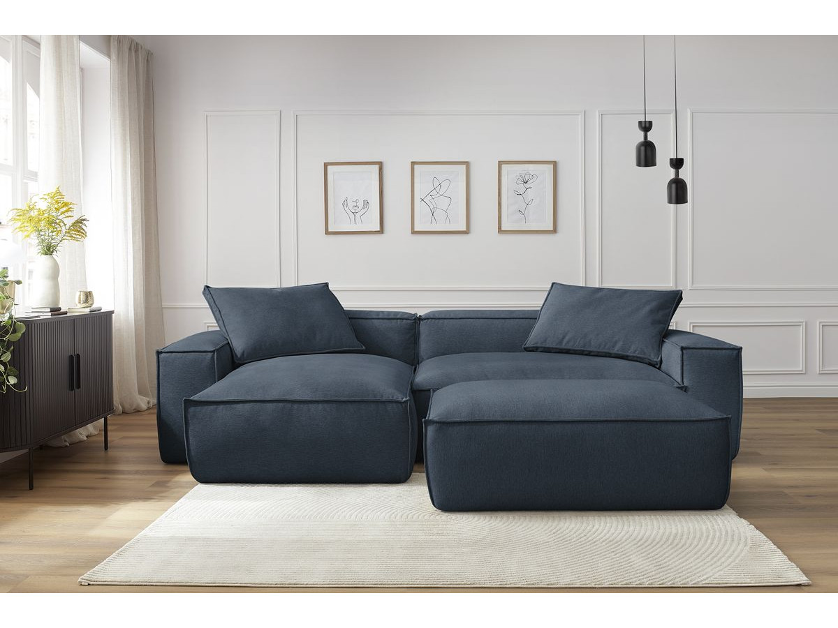 Canapé d'angle réversible ultra moelleux BOHEME tissu chiné avec pouf