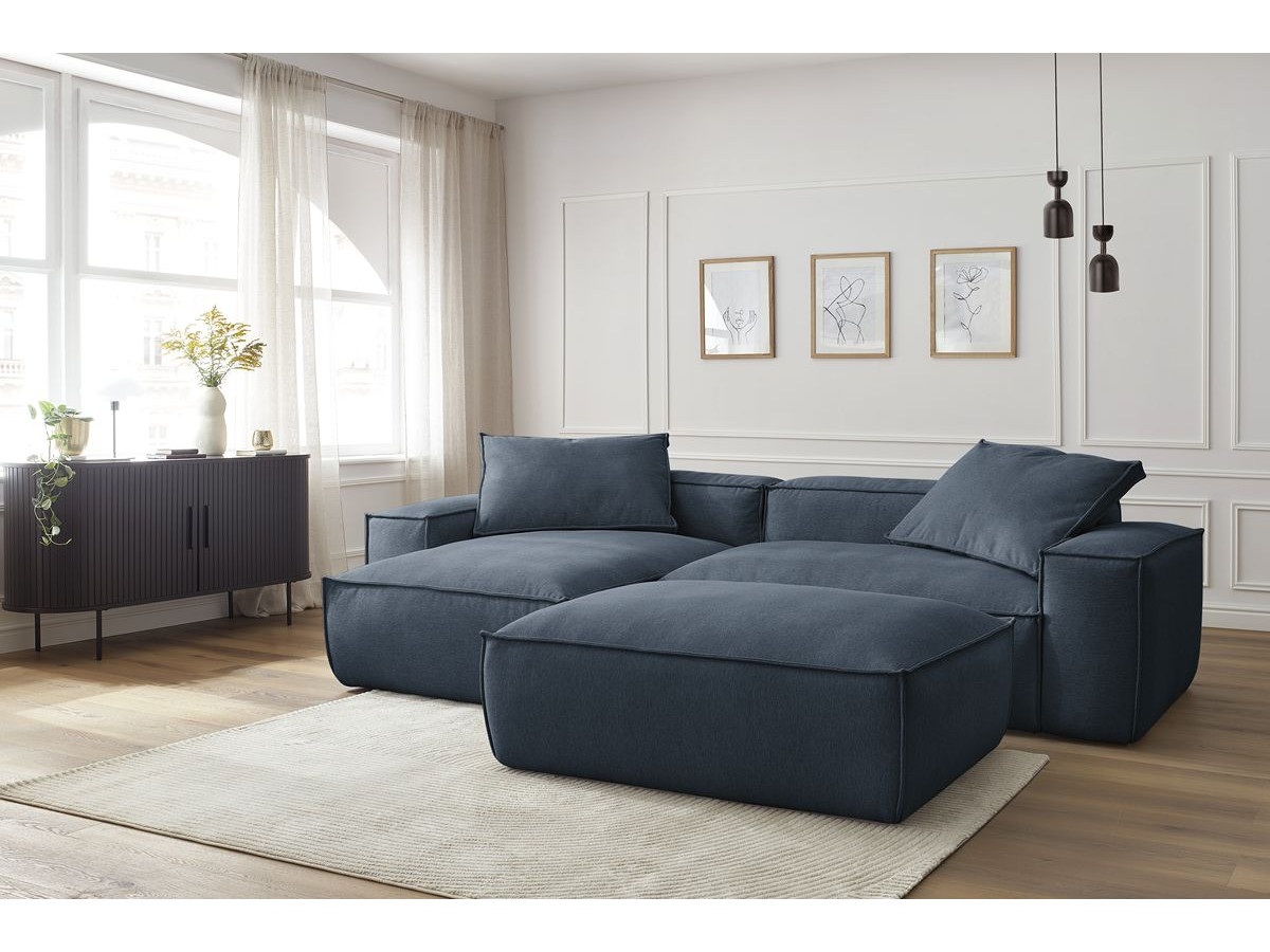 Canapé d'angle réversible ultra moelleux BOHEME tissu chiné avec pouf