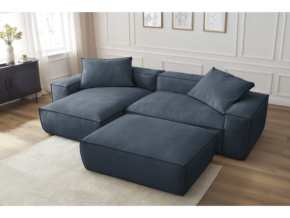 Canapé d'angle réversible ultra moelleux BOHEME tissu chiné avec pouf