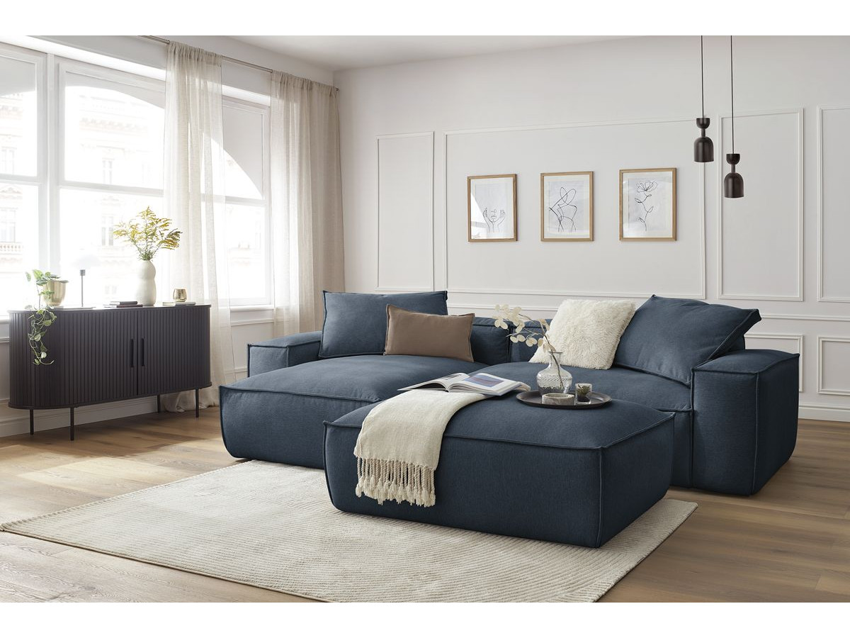 Canapé d'angle réversible ultra moelleux BOHEME tissu chiné avec pouf