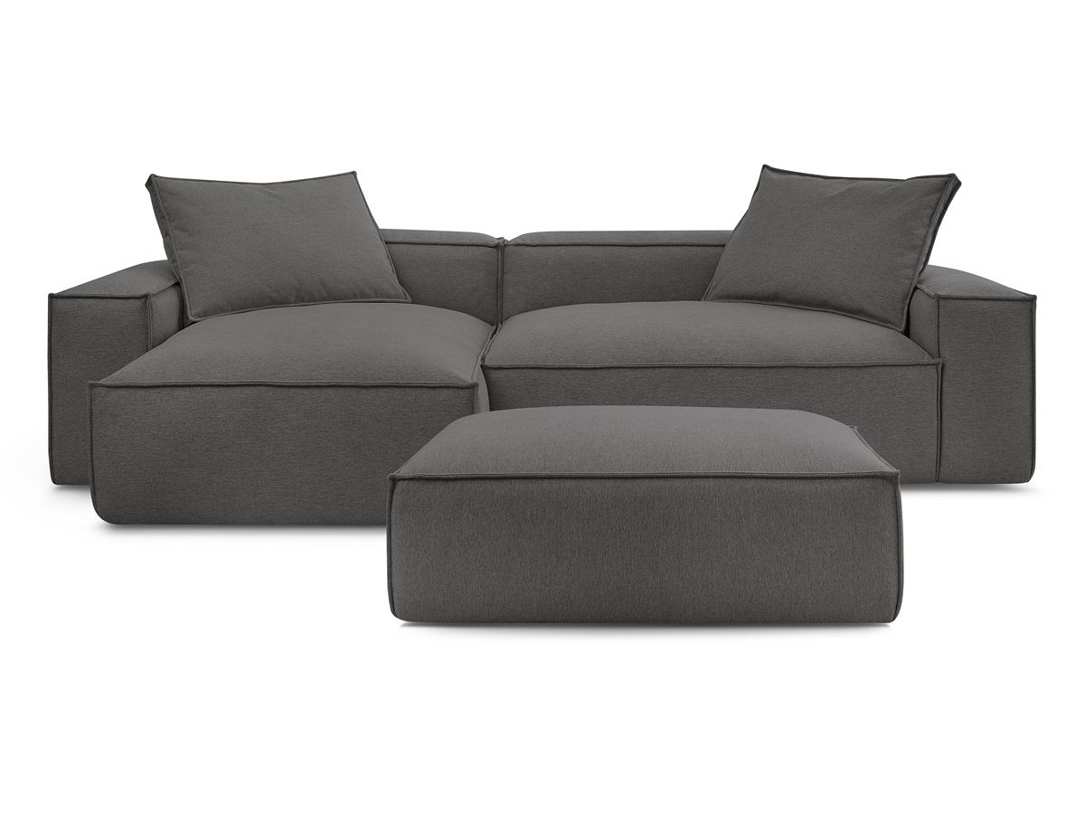 Canapé d'angle réversible ultra moelleux BOHEME tissu chiné avec pouf