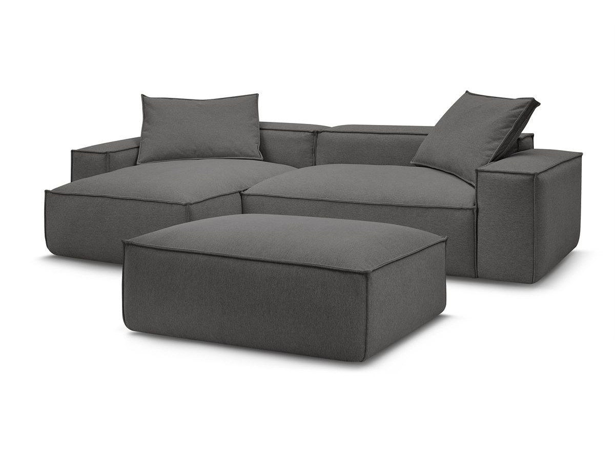 Canapé d'angle réversible ultra moelleux BOHEME tissu chiné avec pouf
