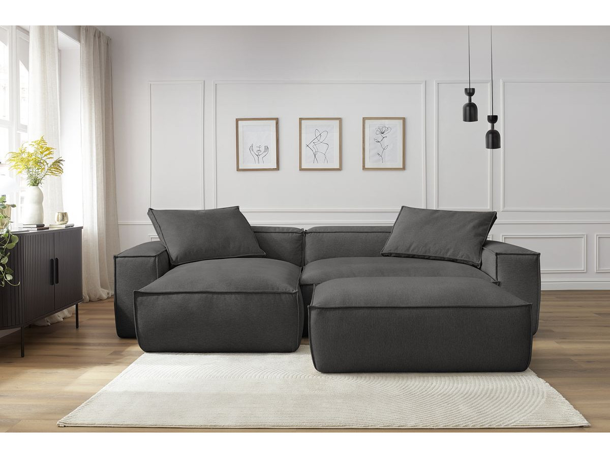 Canapé d'angle réversible ultra moelleux BOHEME tissu chiné avec pouf